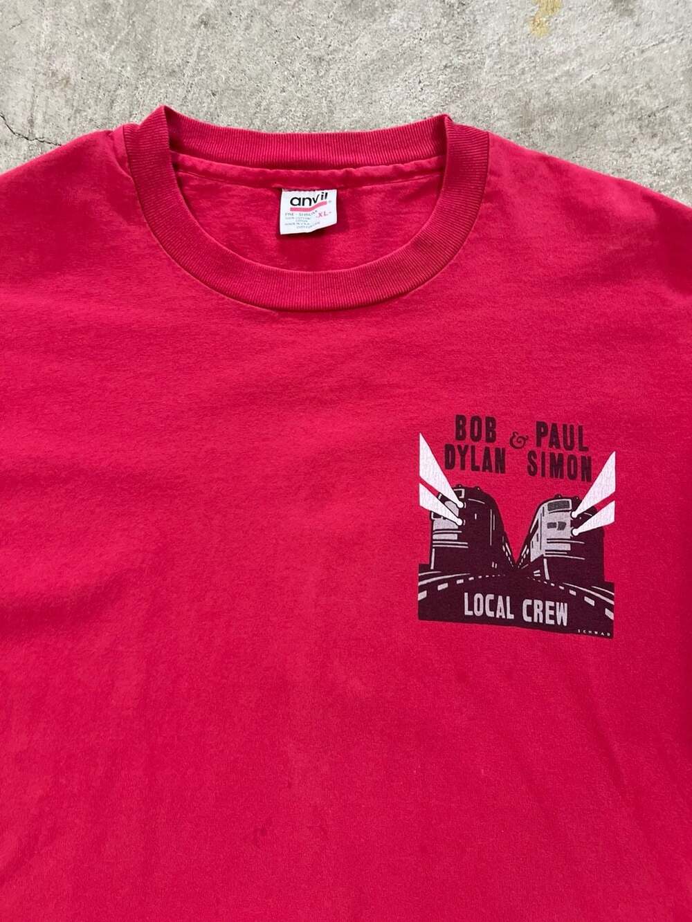 Vintage 90s Bob & Paul Dylan Simon Local Crew Tour T-Shirt XL Red Anvil